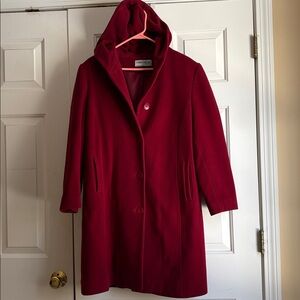 Vintage Forecaster hooded lambs Wool Red Long Coat Retro Size 8